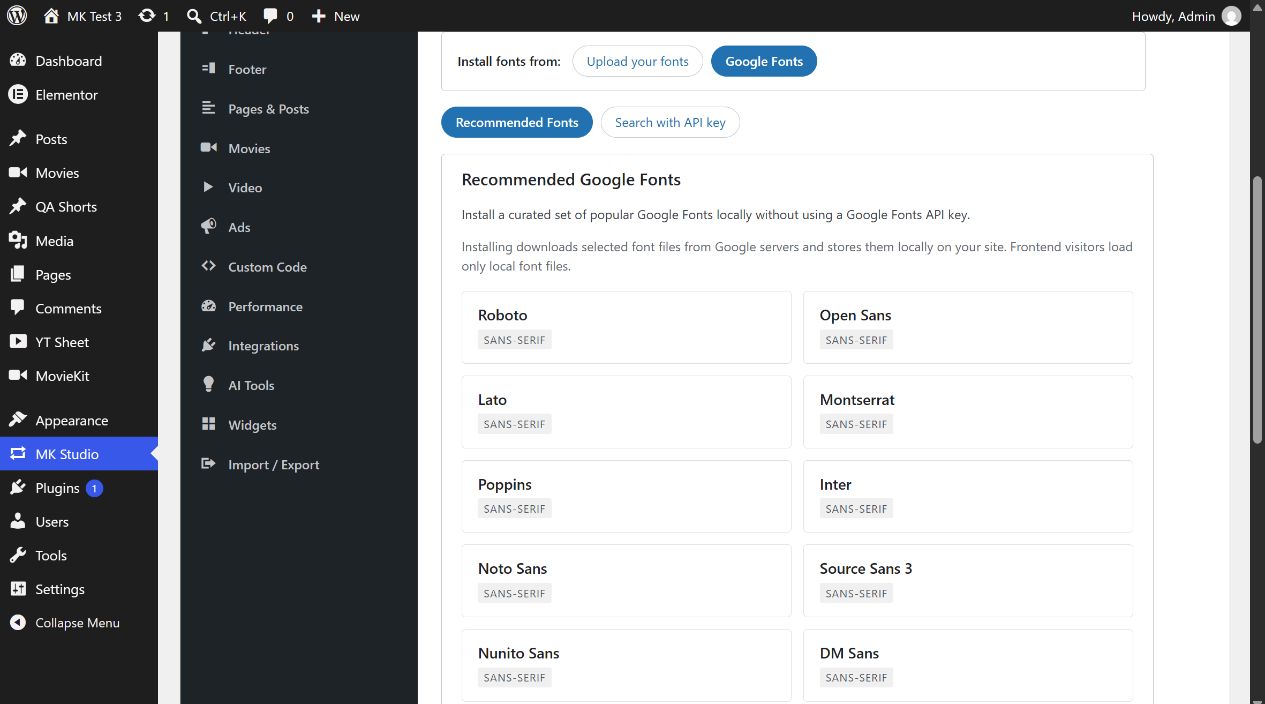 Recommended Google Fonts catalog in MK Studio