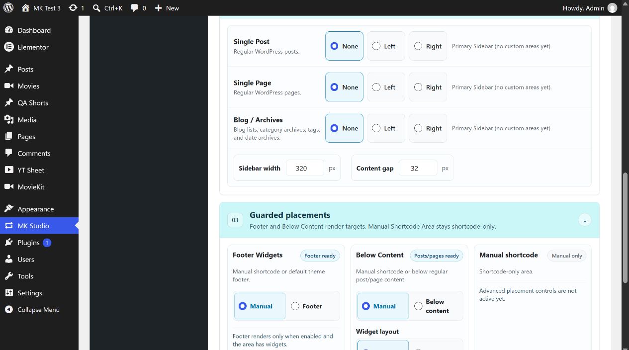 Footer Widgets and Below Content guarded placements