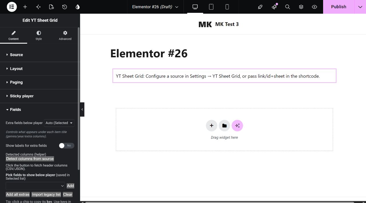 Elementor Fields controls and detected columns helper