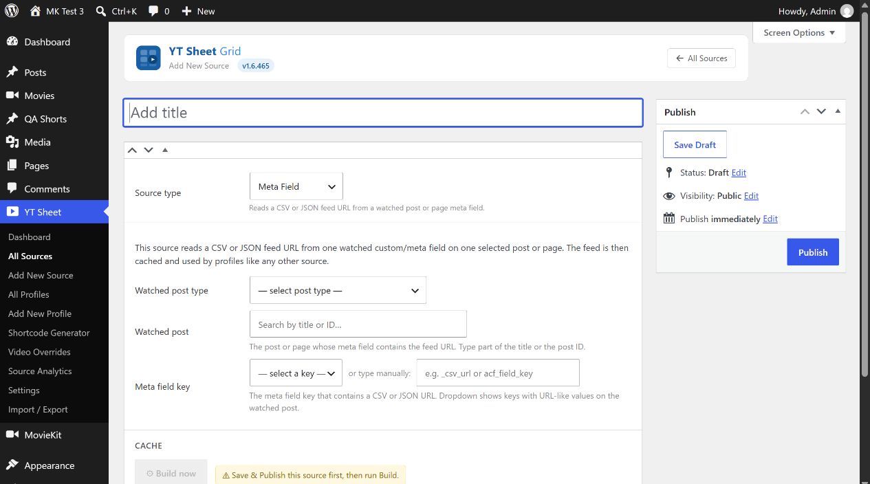 YT Sheet Meta Field Source watched post and meta field key controls