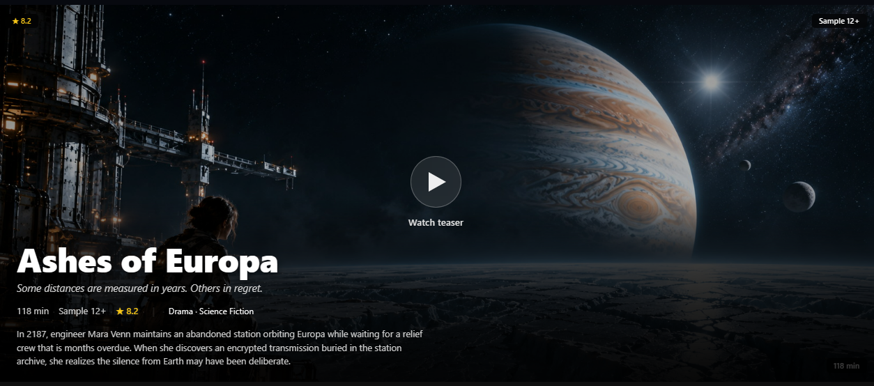Fictional demo film layout screenshot for Ashes of Europa